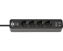 Brennenstuhl Ecolor stekkerdoos 4-voudig met 2 USB-aansluitingen (USB-A stekkerdoos met schakelaar en 1,5m kabel)