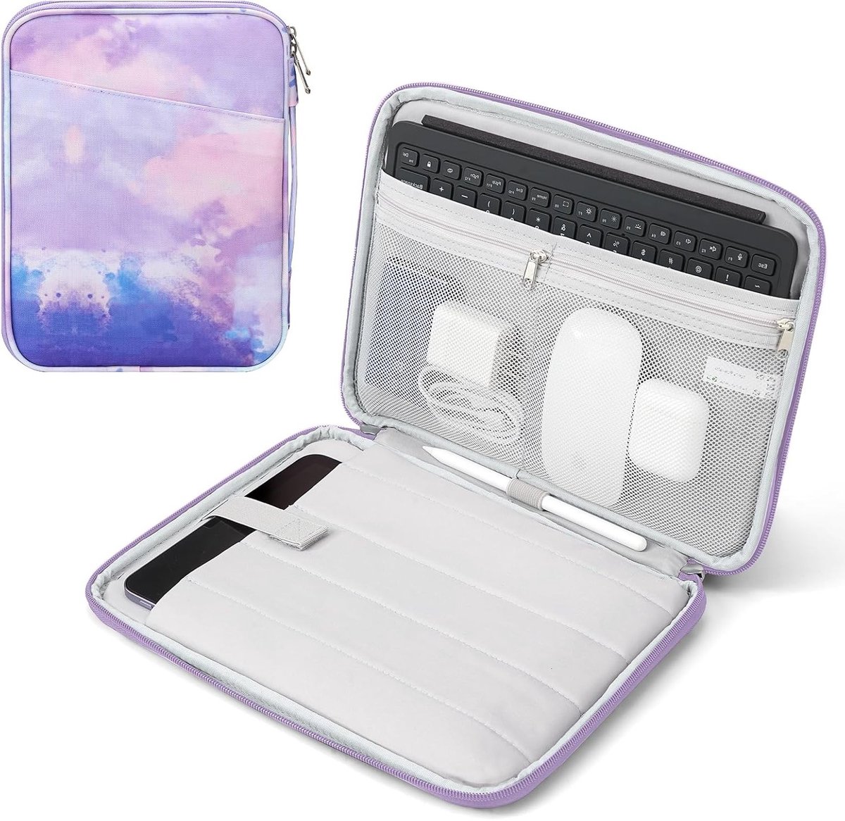 Beschermhoes voor tablet, geschikt voor iPad 10, iPad Pro/Air 11, Galaxy Tab S9 en meer, met meerdere vakken en aquareldesign