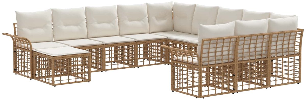 vidaXL Tuinbank - Set - 12 - st - Natuurlijk - en - Crème - Wit - poly - rattan