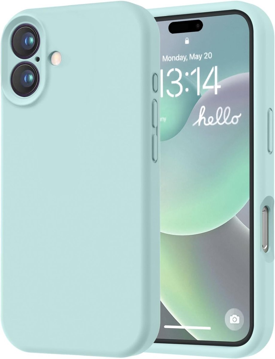 Speciaal ontworpen voor iPhone 16, gemaakt van hoogwaardig siliconen met een zachte, krasbestendige microvezelvoering. Schokbestendig beschermhoesje voor mannen, vrouwen en meisjes (6,1 inch). Mintkleur.