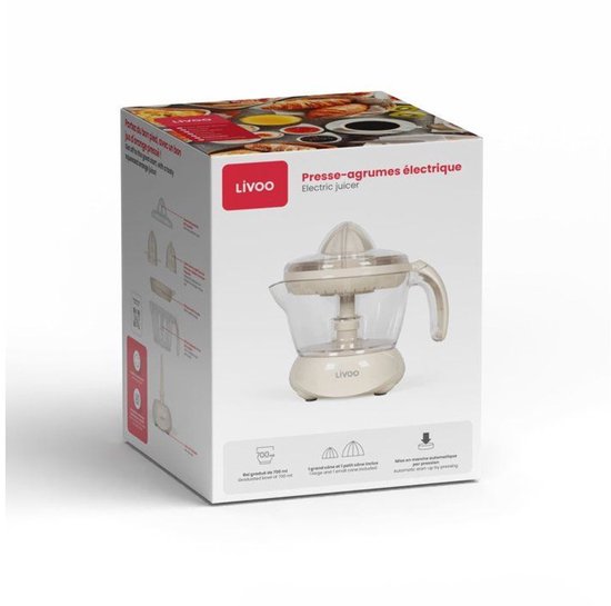 Livoo Elektrische Citruspers – 25W – 700 ml – 2 kegels – Automatische start – Crème van Livoo — afbeelding 5
