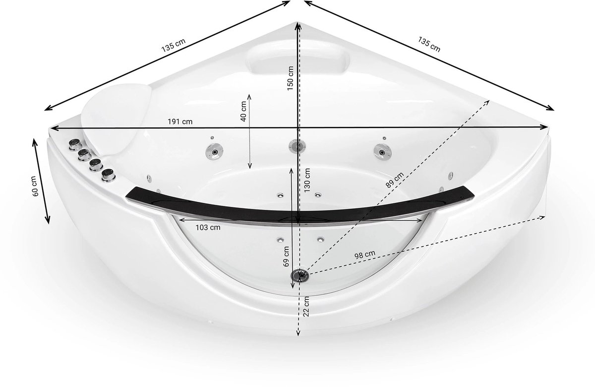 SPALINA - Whirlpool bad - Samsara Wave, 135 x135 x60 cm, Wit