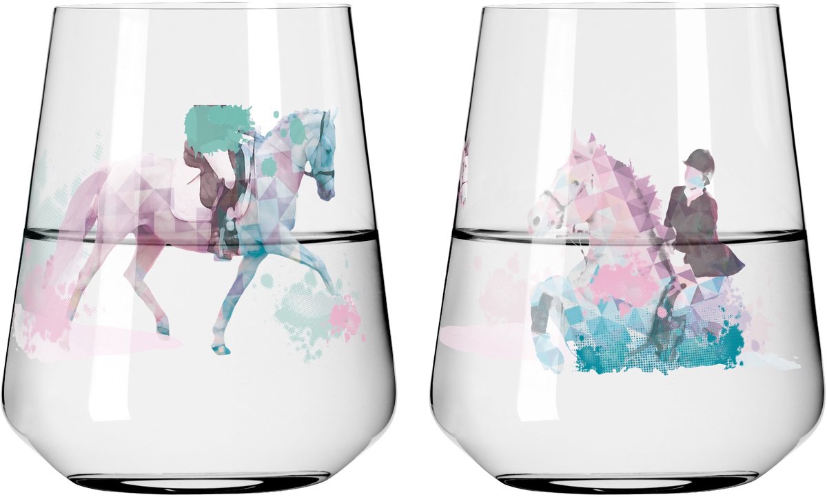 Ritzenhoff Waterglazen - Geometrisch Paard Design - 2 Stuks - Kristalglas - 510 ml - Drinkglazen voor Water, Limonade, Sap, Cocktails - Geschikt voor de Vaatwasser