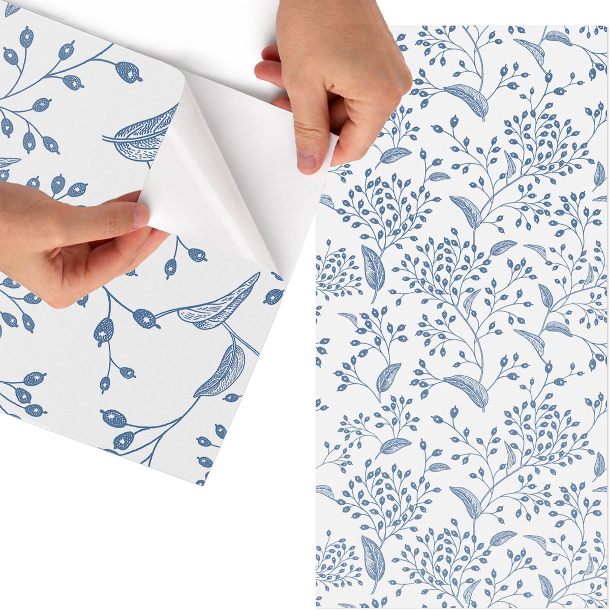 Tulup Meubelfolie - Plantenpatroon Meubel Wrap Folie - 50x100 cm - Blauw Meubelfolie - Decoratiefolie - Modern Meubelfolie - Meubel Wrap Folie - Woonkamer decoratie - Bloemen en planten