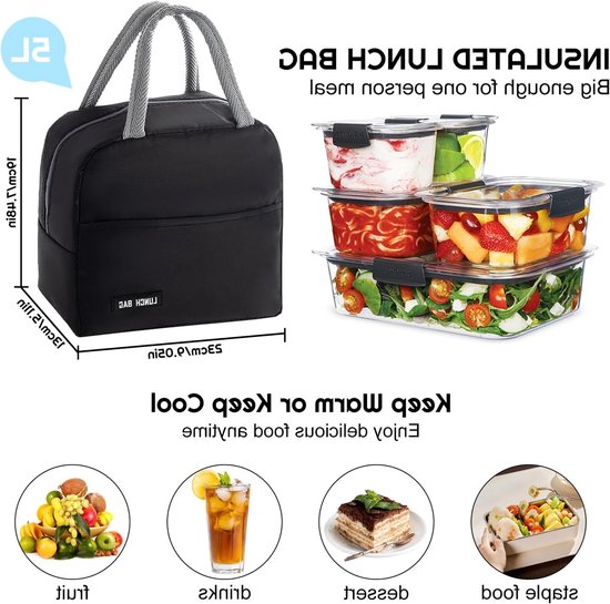 Isolerende Lunchtas voor Mannen, Vrouwen en Kinderen - Herbruikbare Thermische Voedselzak met Lekvrije Binnenkant, Ideaal voor Werk, School, Picknick en Reizen (5L - Zwart) van Merkloos — afbeelding 4