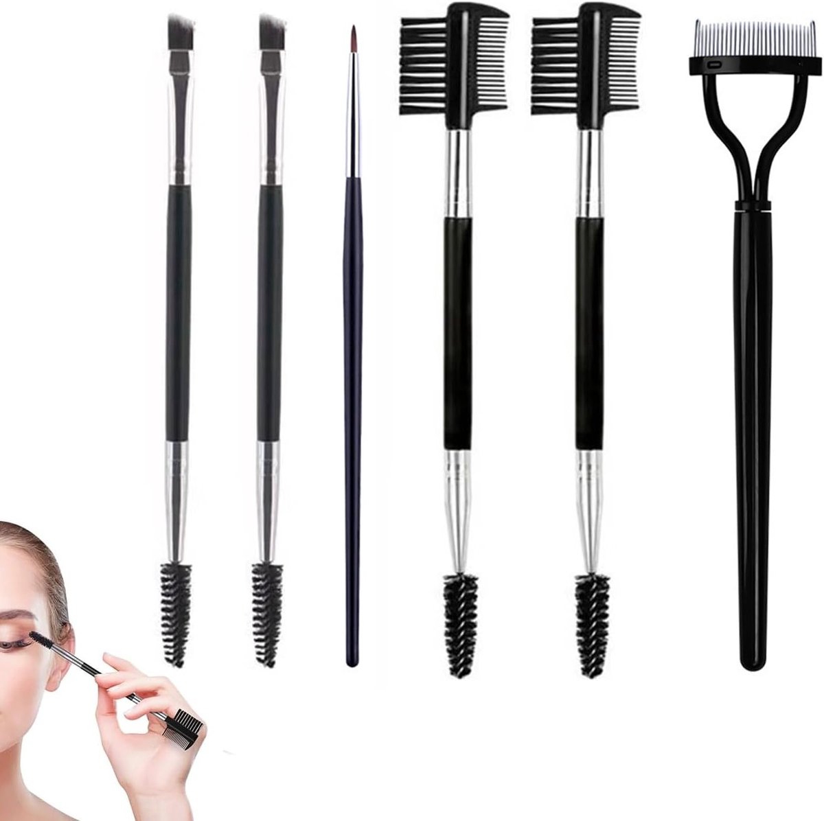 Set van 6 Wimperkrullers met Wimperkam, 2-delige Wimperkam en Precisie Borstel voor Professionele Oogmake-up