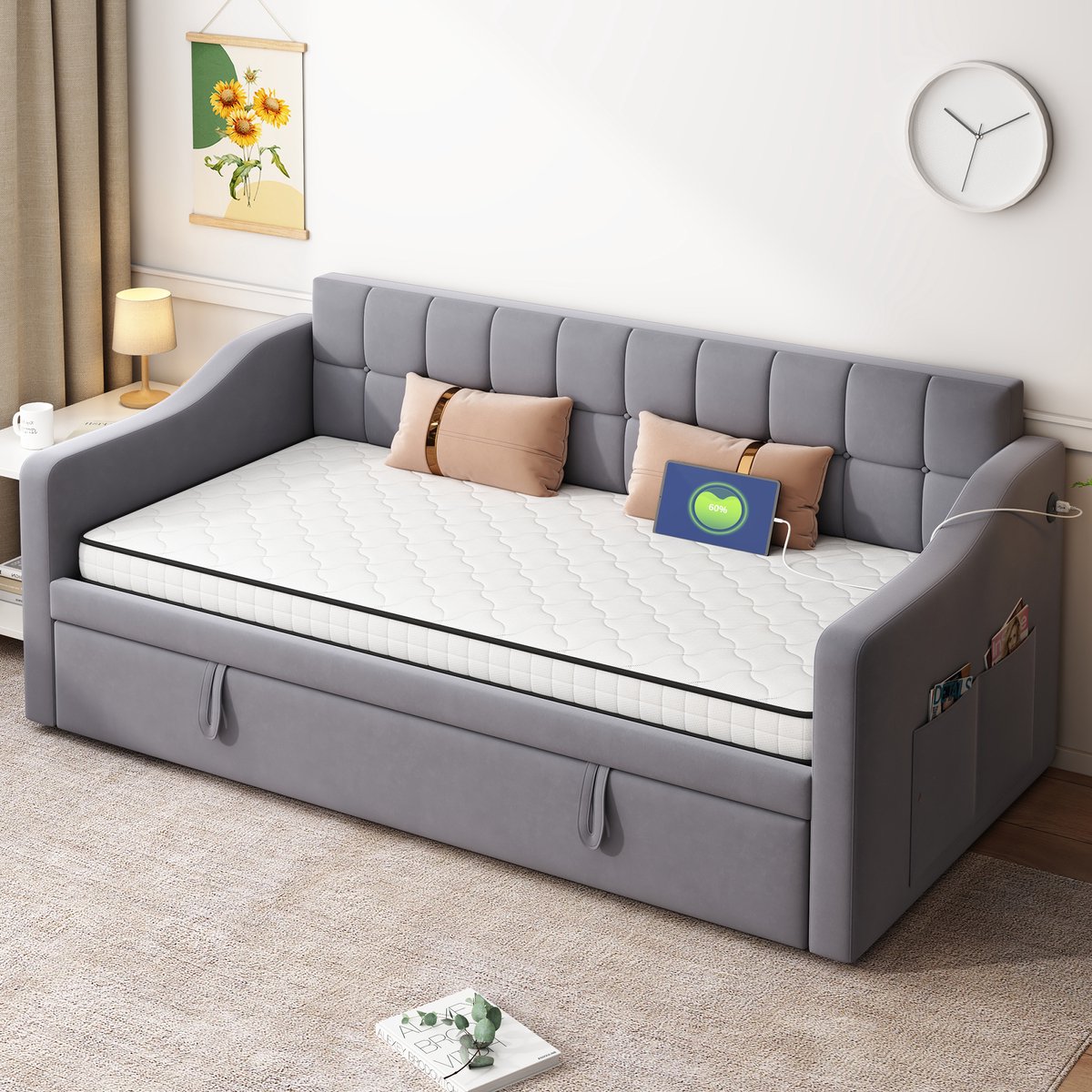 MIVRAY Pocketveringmatras 90x190 cm - Ergonomisch met Drukverlichting H3 - Oprolbaar en Vormvast - Stof en Metaal - Wit