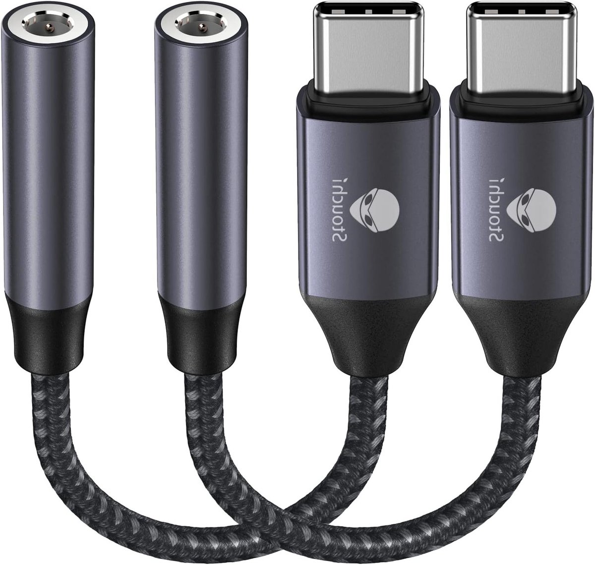 USB C naar 3.5mm Dongle Adapter - 2 Packs Type C Hoofdtelefoon Audio Jack Kabel met Hi-Fi DAC Chip voor iPhone, Samsung en Pixel Smartphones - Grijs