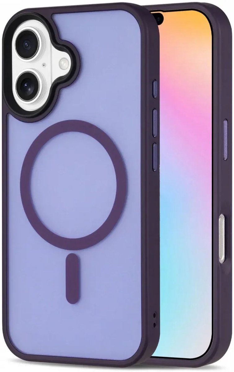 Hoesje Geschikt voor iPhone 16 - Compatibel met MagSafe - Matte Beschermhoes - Back Cover met Magneet - Paars