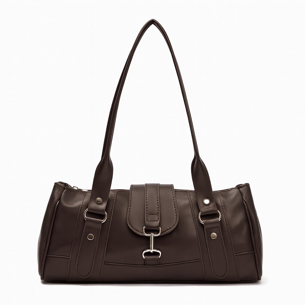 Worldstar Products © Dames Schoudertas Bruin Handtas Bowling Tas Middelgrote Tas Met Sluiting En Metalen Details Elegante Mode Tas Voor Dagelijks Gebruik En Werk