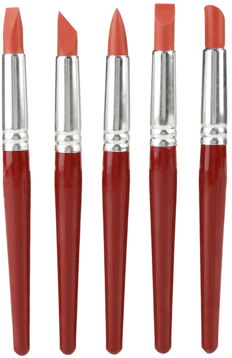 Allecto - Kunstgereedschap - Siliconen Verfkwasten - Precisie en Controle - Rood - Voor Houtbewerking - Perfect voor Beeldhouwen