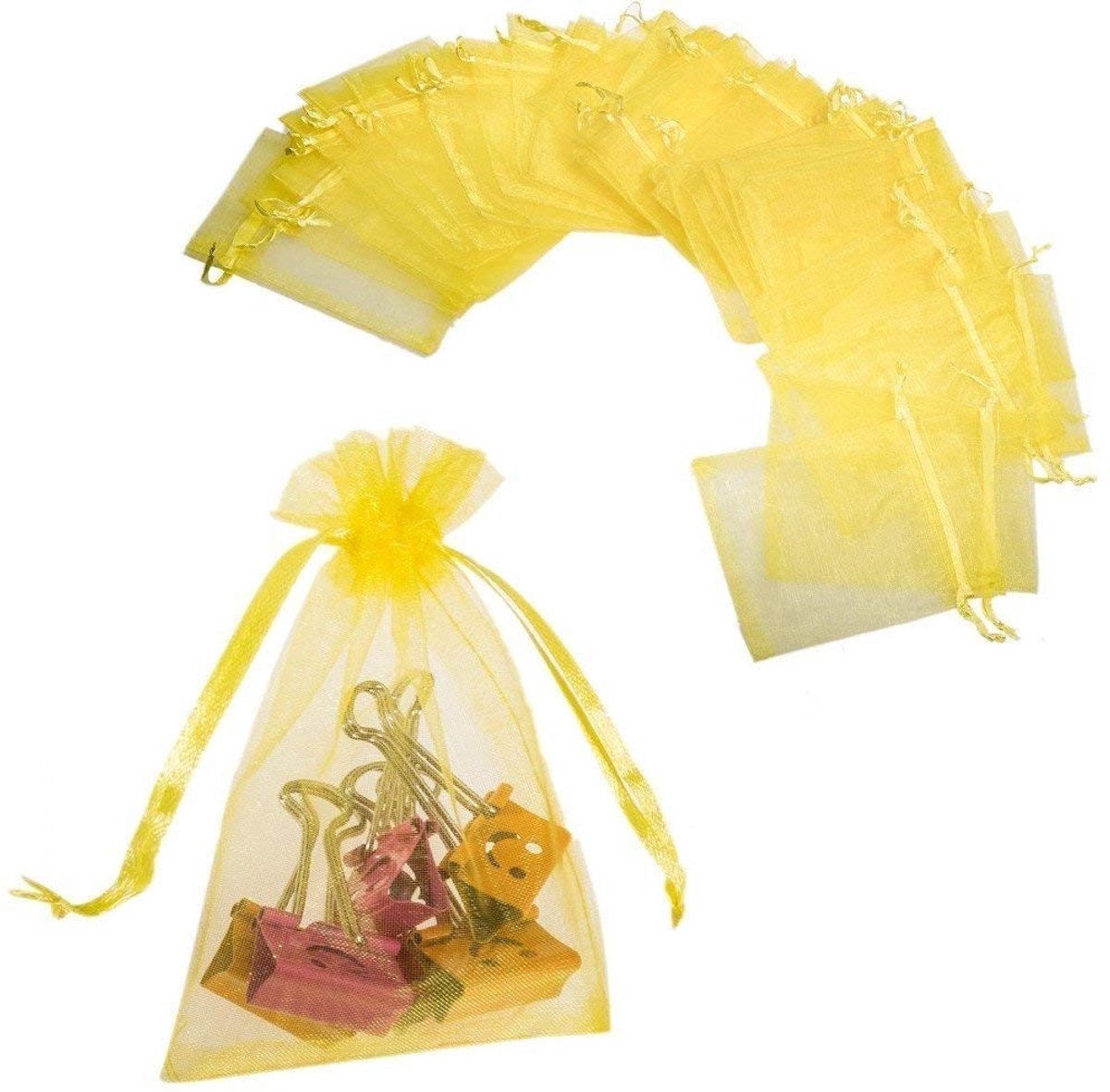 Allecto - Organza Favor Bags - Gele Zakjes - Perfect voor Feesten - 12x9cm - Cadeauzakjes - Geschikt voor Bruiloften en Verjaardagen - 50 Stuks