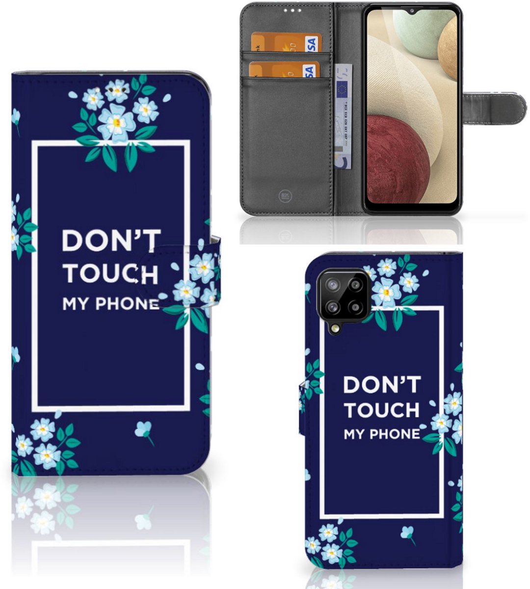 Samsung Galaxy A12 Portemonnee Hoesje Flowers Blue DTMP