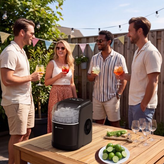 KitchenBrothers IJsblokjesmachine - 1.6L - IJsblokjesmaker met IJsschep - 12kg/24 uur - Zelfreinigingsfunctie - Zwart van KitchenBrothers — afbeelding 4
