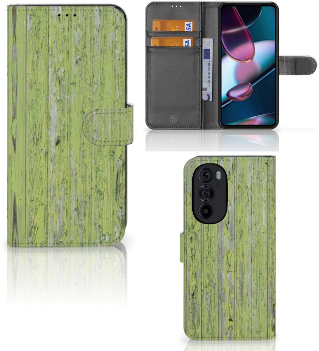 Motorola Edge 30 Pro Book Style Case Green Wood