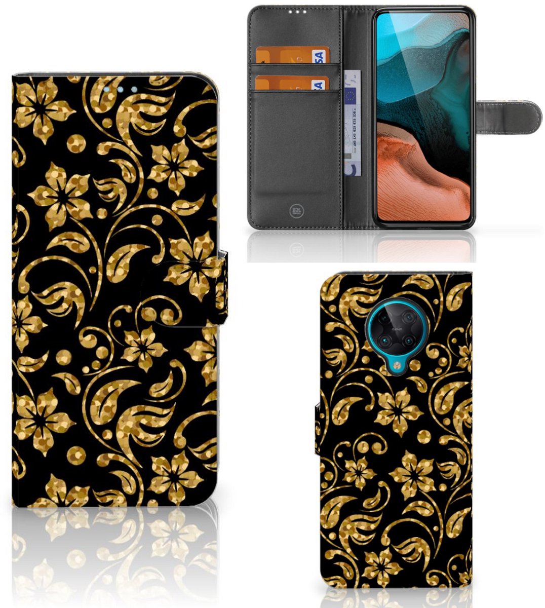 Xiaomi Poco F2 Pro Hoesje Gouden Bloemen