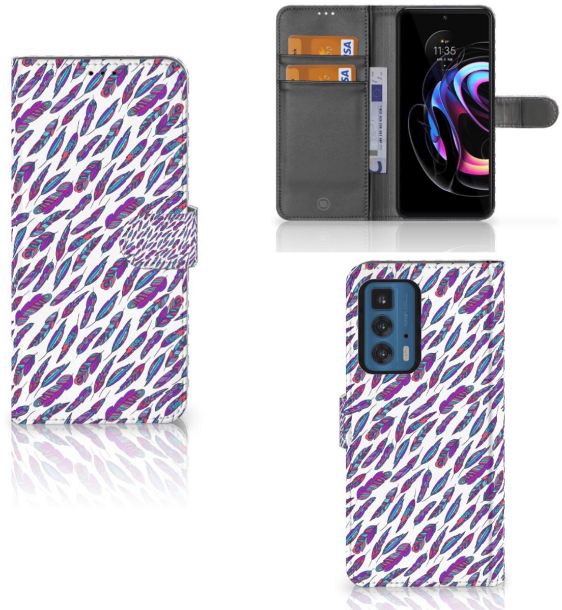 Motorola Edge 20 Pro Telefoon Hoesje Feathers Color