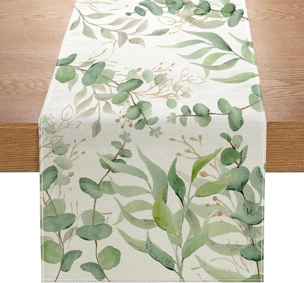 Eucalyptus Bladeren Tafelkleed voor Lente en Zomer, Katoen en Linnen, 30x180cm, Perfect voor Eetkamer en Buitenfeest Decoratie