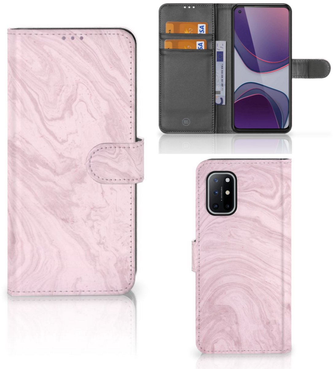 OnePlus 8T Bookcase Marble Pink - Origineel Cadeau Vriendin