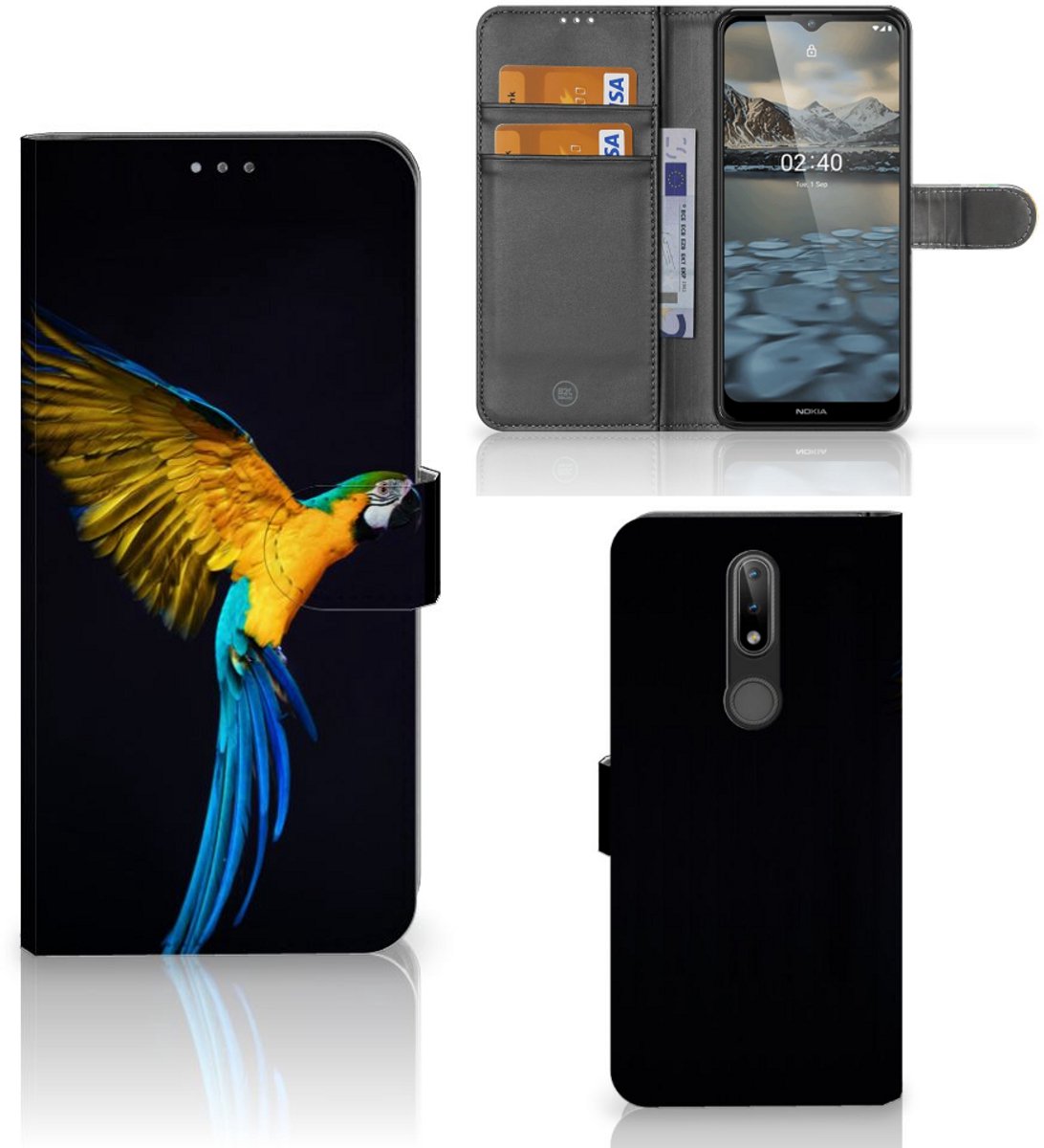 Nokia 2.4 Telefoonhoesje met Pasjes Papegaai