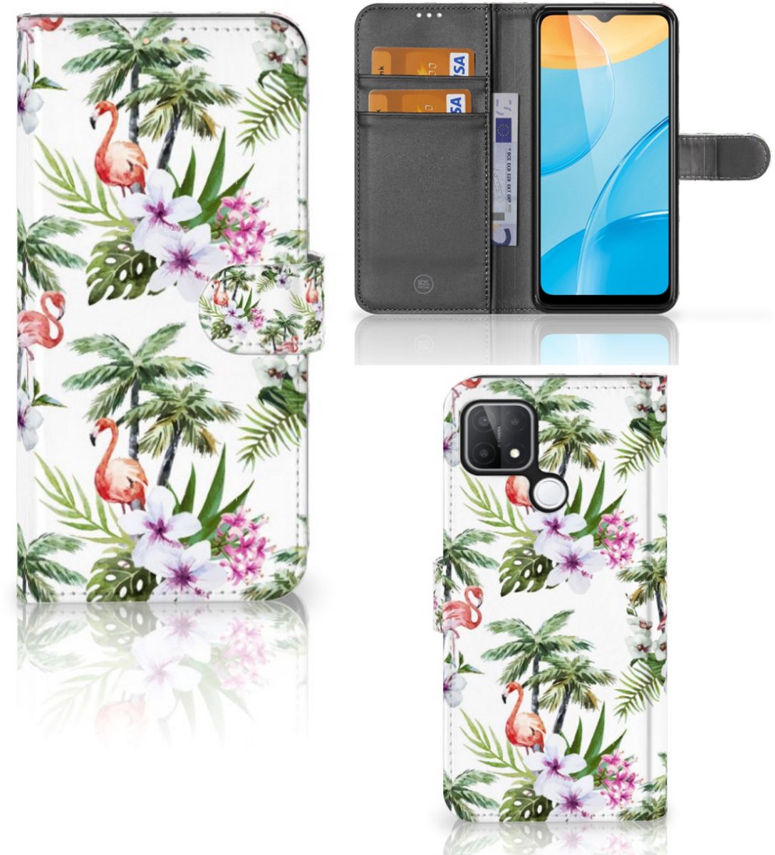 OPPO A15 Telefoonhoesje met Pasjes Flamingo Palms