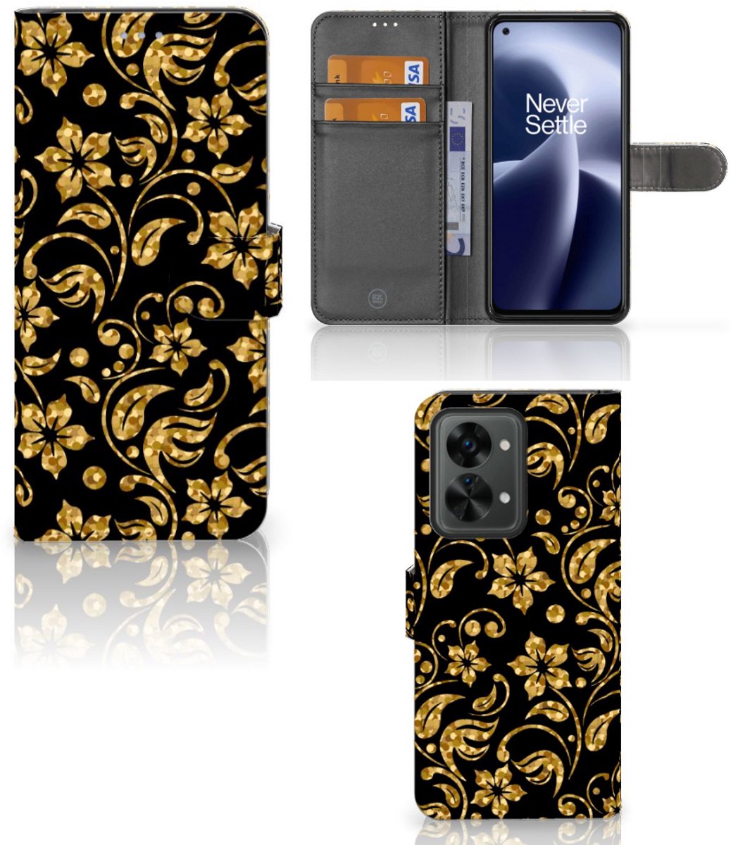 OnePlus Nord 2T Hoesje Gouden Bloemen