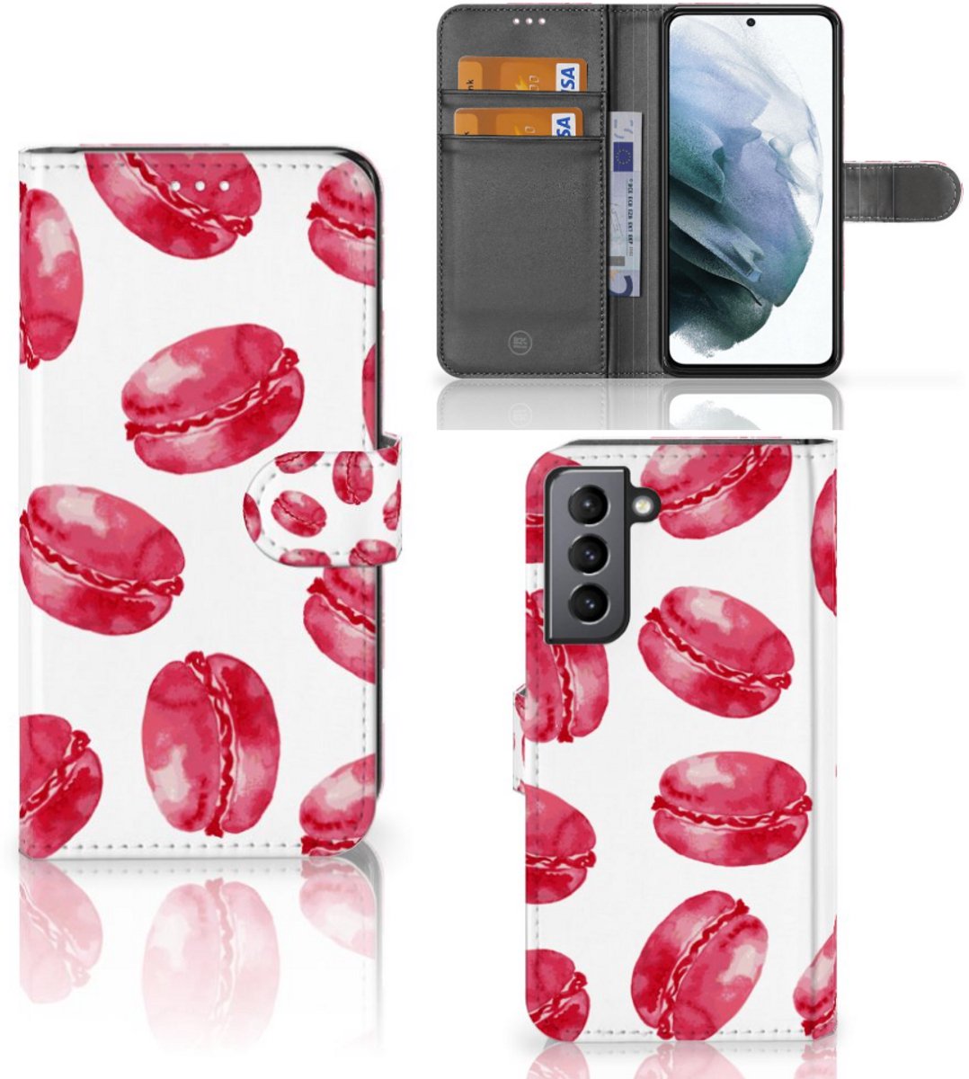 Samsung Galaxy S21 FE Book Cover Pink Macarons
