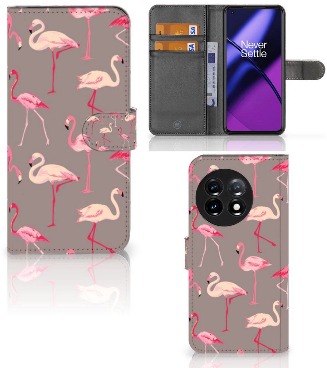 OnePlus 11 Telefoonhoesje met Pasjes Flamingo