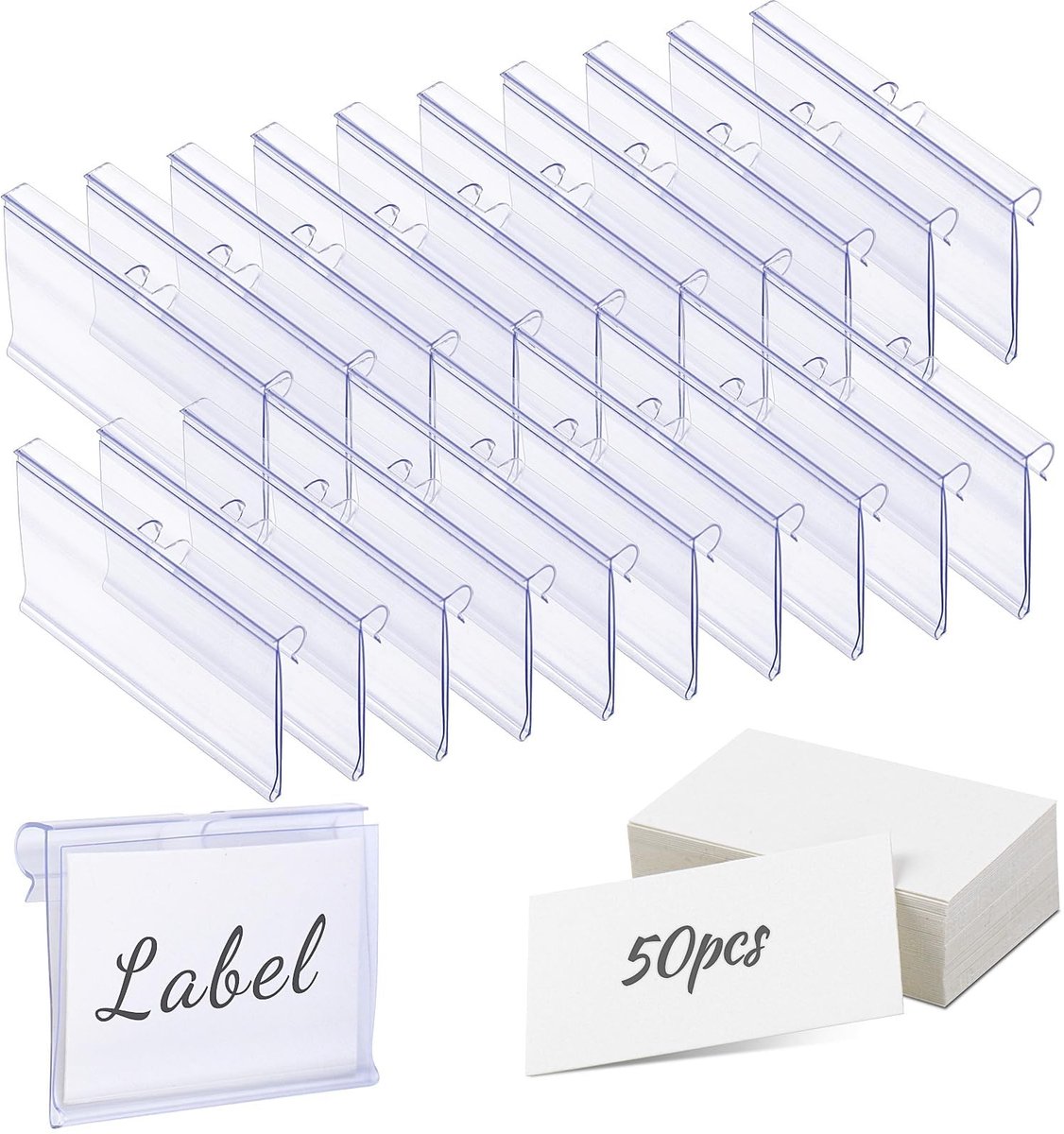 Cosensi - Transparante plastic labelhouders - Prijslabels - Perfecte organisatie - 50 stuks - Voor draadrekken - Voor supermarkten