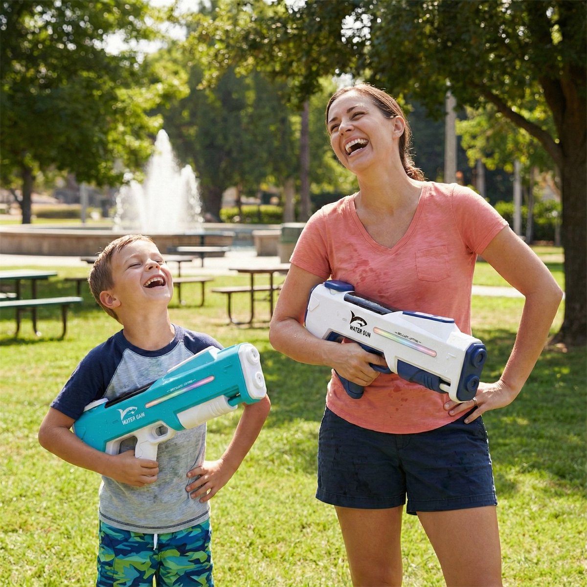 Elektrisch Waterpistool 46cm XL - 7m Bereik - 350ml - Water Pistool met Licht - Automatisch Watergeweer - Super Soaker - Waterspeelgoed - Elektrisch speelgoed - Buitenspeelgoed voor Kinderen & Volwassenen - Inclusief batterij - USB Oplaadbaar - Blauw — afbeelding 4