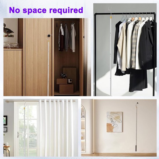 Kledinghaakstang Verstelbaar - Garderobestang Hangstok - Kleding Ophangen - Vijfdelig Roestvrij Staal - Tot 71 Inch - Zilver — afbeelding 2