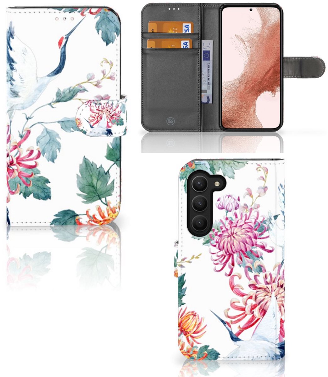 Book Case voor Samsung Galaxy S23 Telefoonhoesje met Pasjes Bird Flowers
