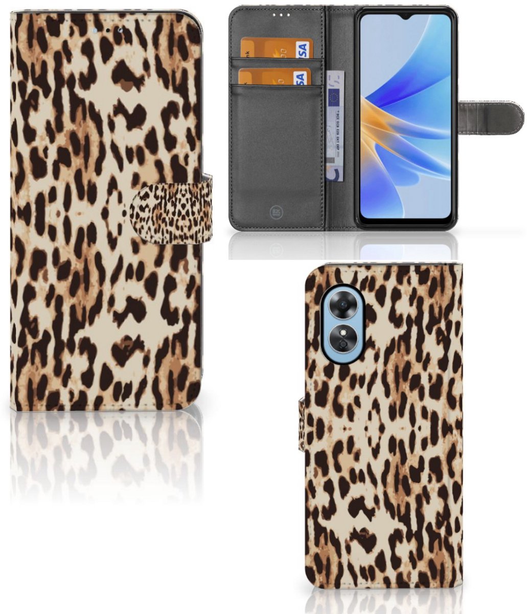 OPPO A17 Telefoonhoesje met Pasjes Leopard