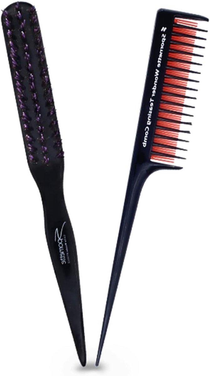 Plagen Borstel Kam Set - Backcombing Styling Tools - Volume Creëren - Combinatie Zwijnen Nylon Haren - Compact Reisformaat