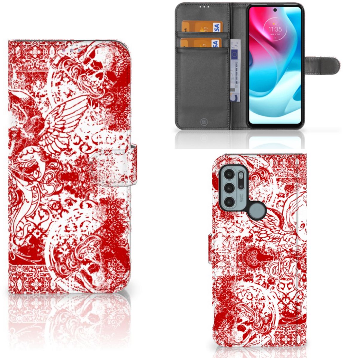 Telefoonhoesje met Naam Motorola Moto G60s Angel Skull Rood