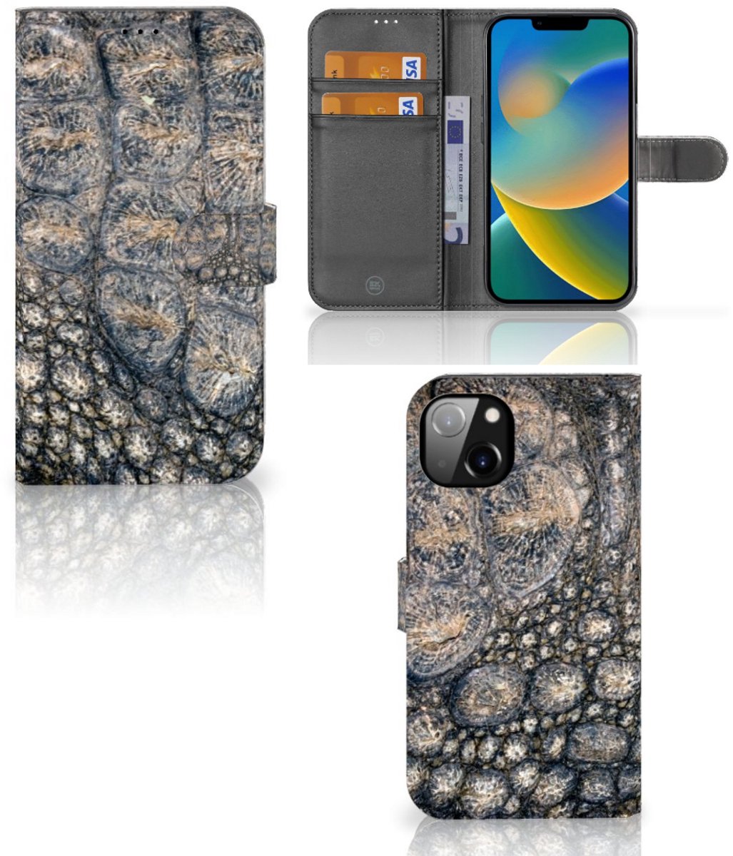 iPhone 14 Plus Telefoonhoesje met Pasjes Krokodillenprint