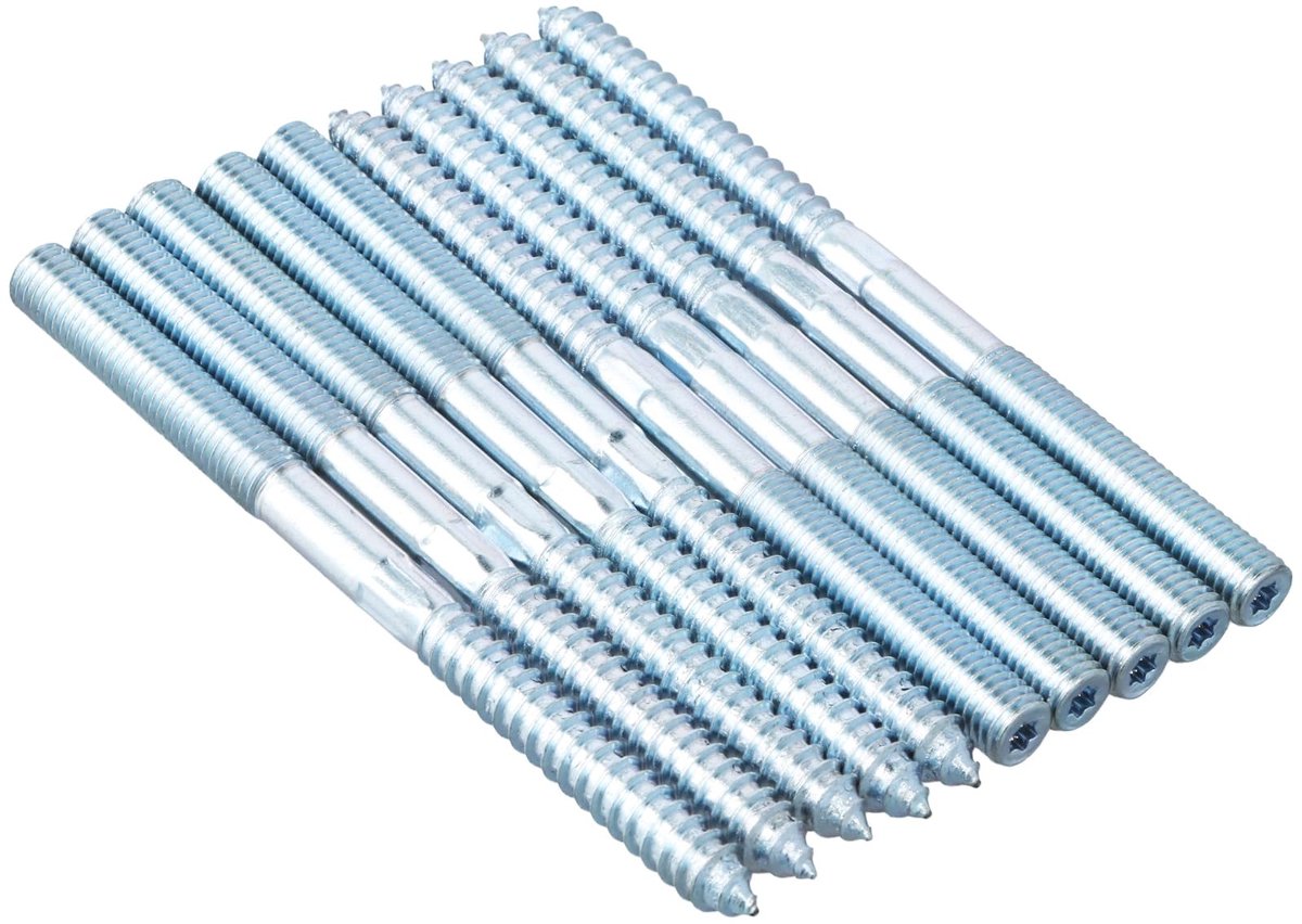 Pack van 10 Dubbele Draad Schroeven - M10 x 140mm Dubbele Schroef - Geen Hoofd Bevestiging - Gegalvaniseerde Zelftappende Hangende Schroeven voor Bank - Meubelhandgrepen - Houtbewerking