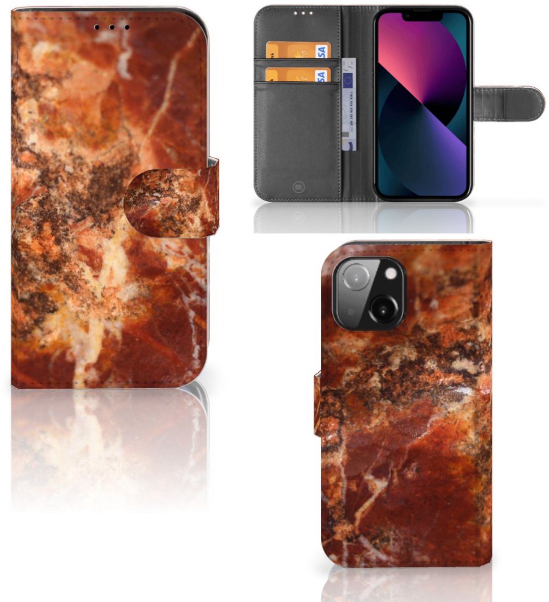 iPhone 13 Mini Bookcase Marmer Bruin