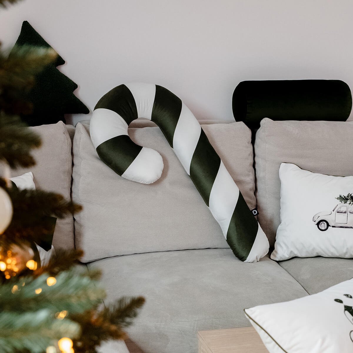 Decordruk XMAS Collectie - Suikerstaaf Kussen XXL - Oliwkowa - 75 cm