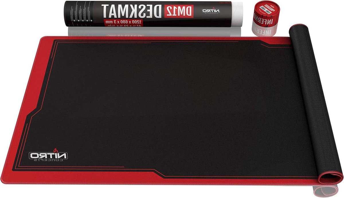 XXL Muismat - Bureauonderlegger Deskmat - Gaming en Kantoor - Antislip Rubberen Onderkant - 1200x600mm - Zwart/Rood
