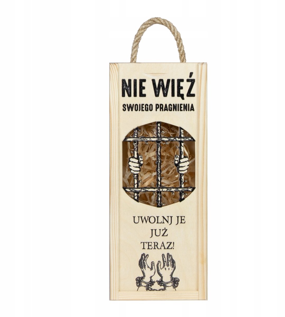 Bimberek - Houten Flesdoos - 'NIE WIĘŹ PRAGNIENIA' - 26cm - Met Opdruk