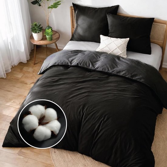 Dekbedovertrek Set - Beddengoed Tweekleurig - Slaapkamer Vernieuwen - Omkeerbaar Design - 220x240 cm - Zwart