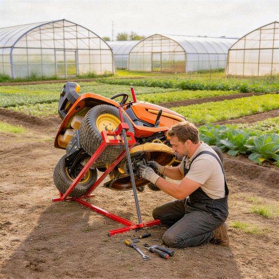 Zitmaaierlik Tractor Lift - Verstelbare Onderhoudsstandaard 400 kg - Stalen Frame - Voor Reinigen en Reparatie van Rasentractoren - Rood — afbeelding 4