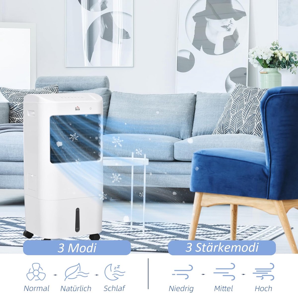 Mobiele Airco - Luchtkoeler Bevochtiger - Ruimte Koelen - 3-in-1 Functie - 37 x 32 x 78 cm - Wit — afbeelding 8
