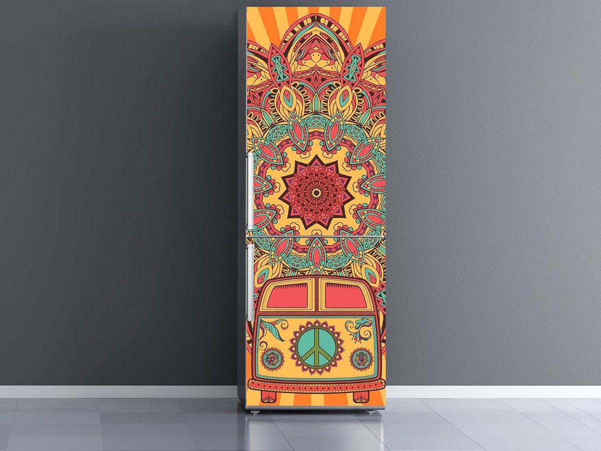 Koelkast Vinyl Hippie - Koelkastdecoratie Mandala - Keuken Opfrissen - Speciaal Koelkastvinyl - 185 x 60 cm - Multicolor