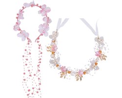 2 Stuks Bruidsbloem Hoofdband Set, Roze Parels Riem Haarbanden voor Bruidsfotografie, Boho Bruiloft Accessoires en Haardecoratie