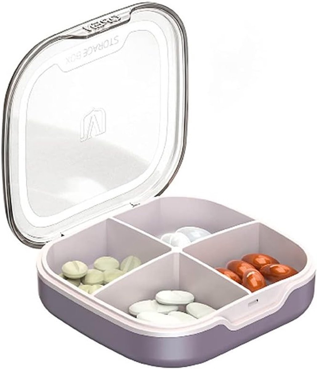 Draagbare Pillendoos met 4 Compartimenten voor Vitaminen en Medicijnen - Ideaal voor Dagelijks en Reisgebruik