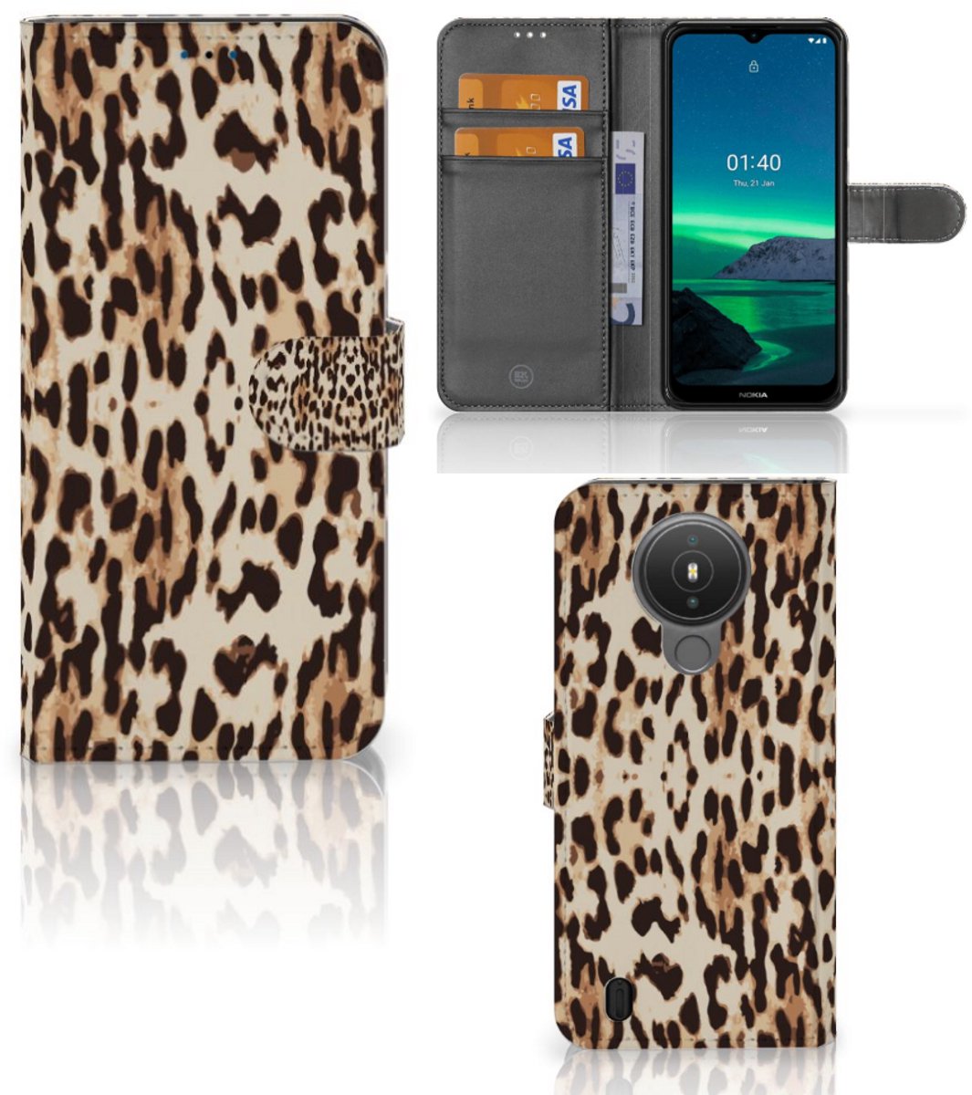 Nokia 1.4 Telefoonhoesje met Pasjes Leopard