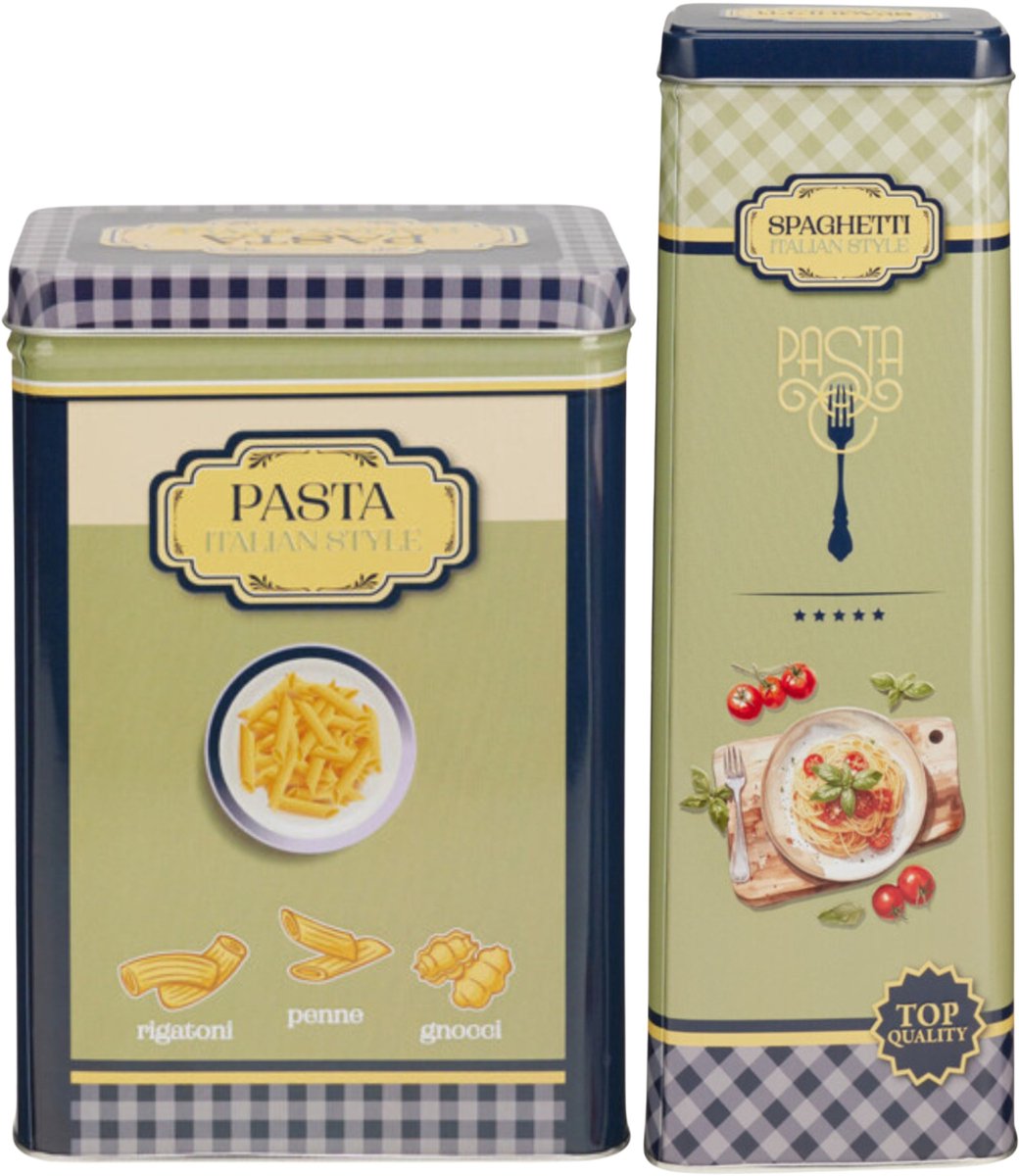 Pasta / spaghetti bewaarblik Nostagia set - blauw - metaal - Italiaans - voorraadblik