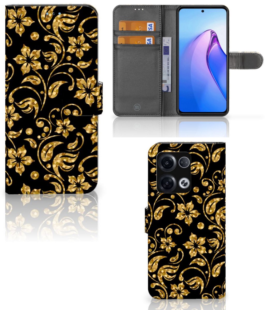 OPPO Reno8 Pro Hoesje Gouden Bloemen
